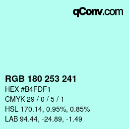 Color code: RGB 180 253 241 | qconv.com