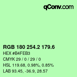 カラーコード: RGB 180 254.2 179.6 | qconv.com
