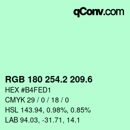 カラーコード: RGB 180 254.2 209.6 | qconv.com