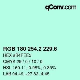 カラーコード: RGB 180 254.2 229.6 | qconv.com