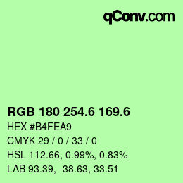 カラーコード: RGB 180 254.6 169.6 | qconv.com