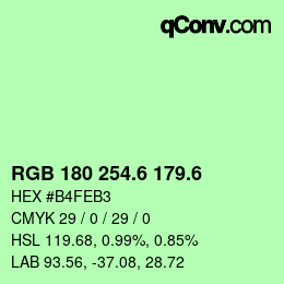 カラーコード: RGB 180 254.6 179.6 | qconv.com