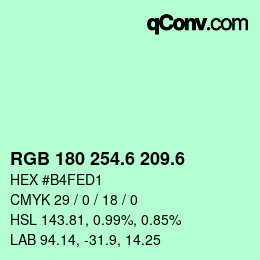カラーコード: RGB 180 254.6 209.6 | qconv.com
