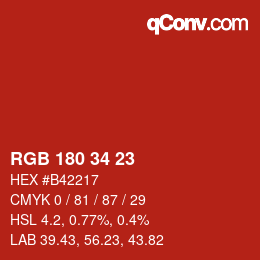Color code: RGB 180 34 23 | qconv.com