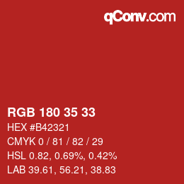 颜色代码: RGB 180 35 33 | qconv.com