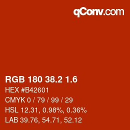 カラーコード: RGB 180 38.2 1.6 | qconv.com