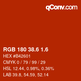 カラーコード: RGB 180 38.6 1.6 | qconv.com