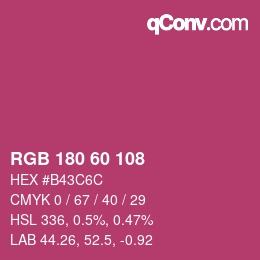 颜色代码: RGB 180 60 108 | qconv.com