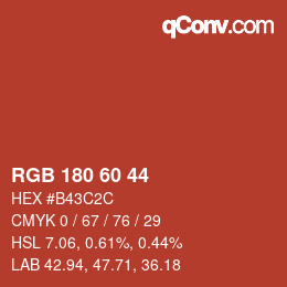 颜色代码: RGB 180 60 44 | qconv.com