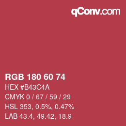 颜色代码: RGB 180 60 74 | qconv.com
