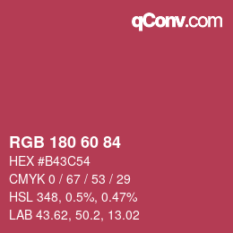 颜色代码: RGB 180 60 84 | qconv.com
