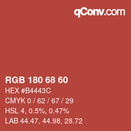 颜色代码: RGB 180 68 60 | qconv.com