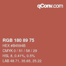 颜色代码: RGB 180 89 75 | qconv.com