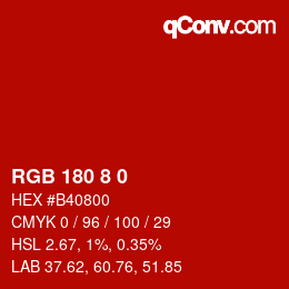 Color code: RGB 180 8 0 | qconv.com