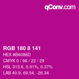 カラーコード: RGB 180 8 141 | qconv.com