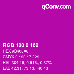 カラーコード: RGB 180 8 168 | qconv.com