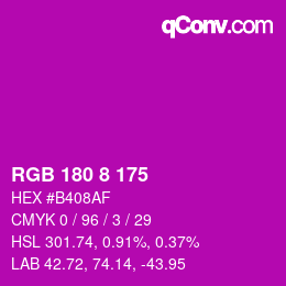 カラーコード: RGB 180 8 175 | qconv.com