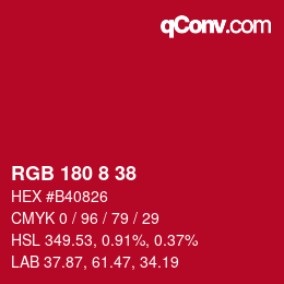 カラーコード: RGB 180 8 38 | qconv.com