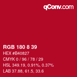 カラーコード: RGB 180 8 39 | qconv.com