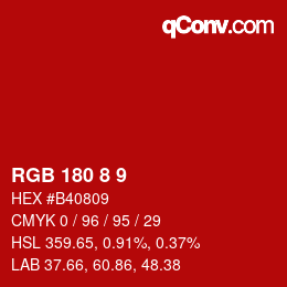 カラーコード: RGB 180 8 9 | qconv.com