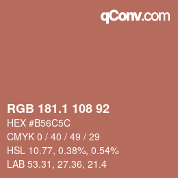 カラーコード: RGB 181.1 108 92 | qconv.com