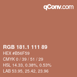 カラーコード: RGB 181.1 111 89 | qconv.com
