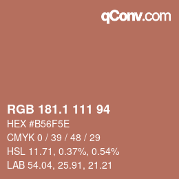 カラーコード: RGB 181.1 111 94 | qconv.com