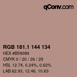 カラーコード: RGB 181.1 144 134 | qconv.com