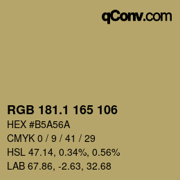 カラーコード: RGB 181.1 165 106 | qconv.com