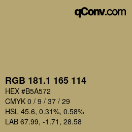 カラーコード: RGB 181.1 165 114 | qconv.com