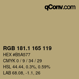 カラーコード: RGB 181.1 165 119 | qconv.com