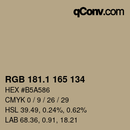 カラーコード: RGB 181.1 165 134 | qconv.com