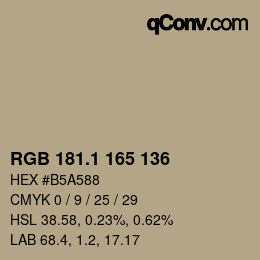カラーコード: RGB 181.1 165 136 | qconv.com