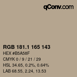 カラーコード: RGB 181.1 165 143 | qconv.com