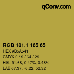 カラーコード: RGB 181.1 165 65 | qconv.com