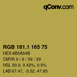 カラーコード: RGB 181.1 165 75 | qconv.com