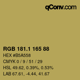カラーコード: RGB 181.1 165 88 | qconv.com