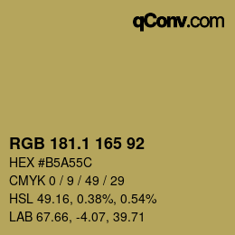 カラーコード: RGB 181.1 165 92 | qconv.com