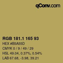 カラーコード: RGB 181.1 165 93 | qconv.com
