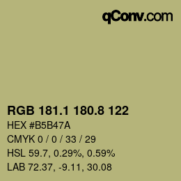 Color code: RGB 181.1 180.8 122 | qconv.com
