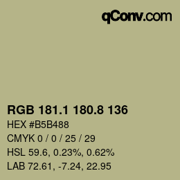 カラーコード: RGB 181.1 180.8 136 | qconv.com