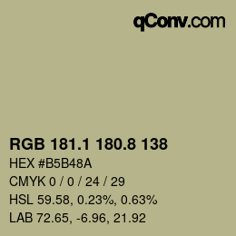 Farbcode: RGB 181.1 180.8 138 | qconv.com