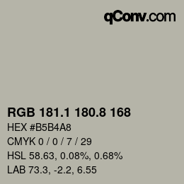 Farbcode: RGB 181.1 180.8 168 | qconv.com