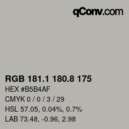 カラーコード: RGB 181.1 180.8 175 | qconv.com