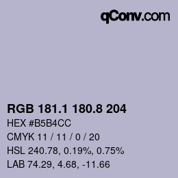 カラーコード: RGB 181.1 180.8 204 | qconv.com