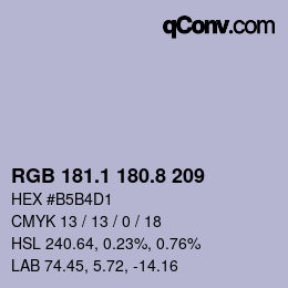 カラーコード: RGB 181.1 180.8 209 | qconv.com