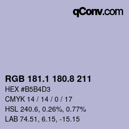 カラーコード: RGB 181.1 180.8 211 | qconv.com