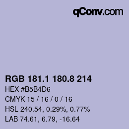 カラーコード: RGB 181.1 180.8 214 | qconv.com
