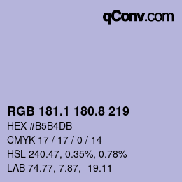 カラーコード: RGB 181.1 180.8 219 | qconv.com