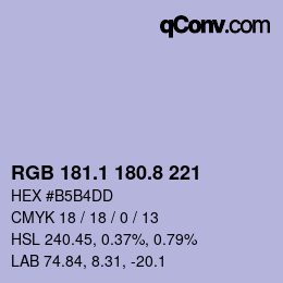 カラーコード: RGB 181.1 180.8 221 | qconv.com